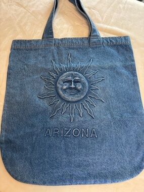 Oversize Vintage Tyca Arizona Denim Tote Bag with Embossed Sun Gorgeous!
